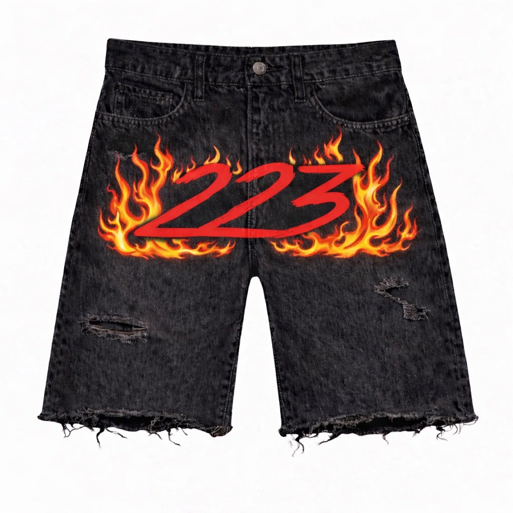 Men’s  “Flamed” Denim Shorts